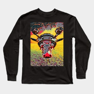 Cool cow with UFO on lawn Long Sleeve T-Shirt